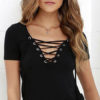 Women T Shirt Lace Up Short Sleeve V Neck Summer Casual Top - Image 3
