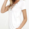 Women T Shirt Lace Up Short Sleeve V Neck Summer Casual Top - Image 2