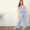 Women Tassel Hem Smocked Tube Top And Palazzo Pants