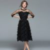 Women Tassel Mesh Patchwork feather Dress Sexy  Party Club Dress - Image 2