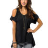 Women V Neck Cold Shoulder Swing Top