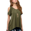 Women V Neck Cold Shoulder Swing Top - Image 5