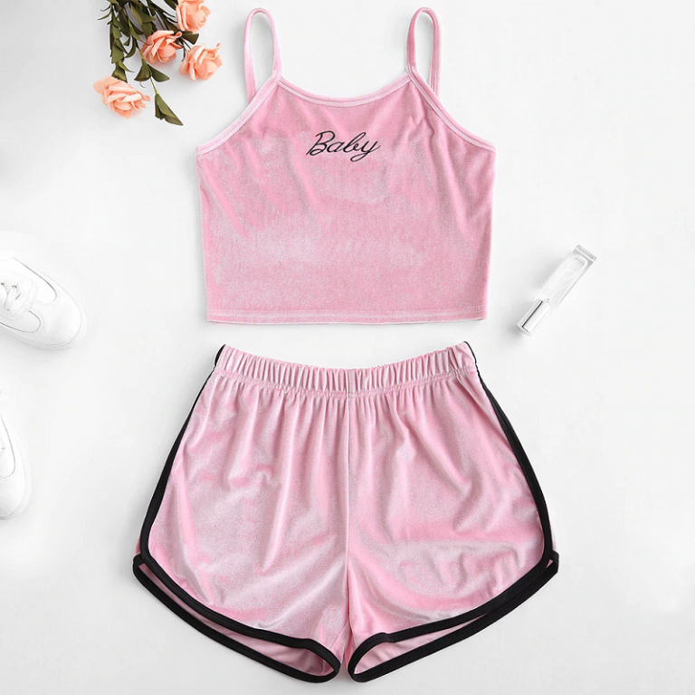 Women Velvet Embroidered Top And Shorts Set sports wear