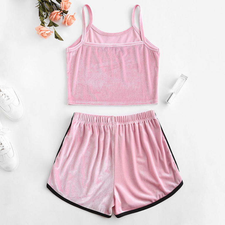 Women Velvet Embroidered Top And Shorts Set sports wear - Image 2