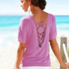 Women's Cotton Lace Short Sleeve Cut Out Pleated Tops - Image 4