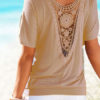 Women's Cotton Lace Short Sleeve Cut Out Pleated Tops - Image 5