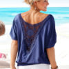 Women's Cotton Lace Short Sleeve Cut Out Pleated Tops - Image 3