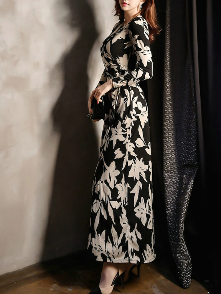 Women's Maxi Long Dress V Neck Floral Print Split Dress - Image 3