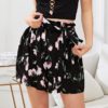 Womens Shorts Multicolor Elastic Mid Waist Lace Up Floral Loose Shorts - Image 2