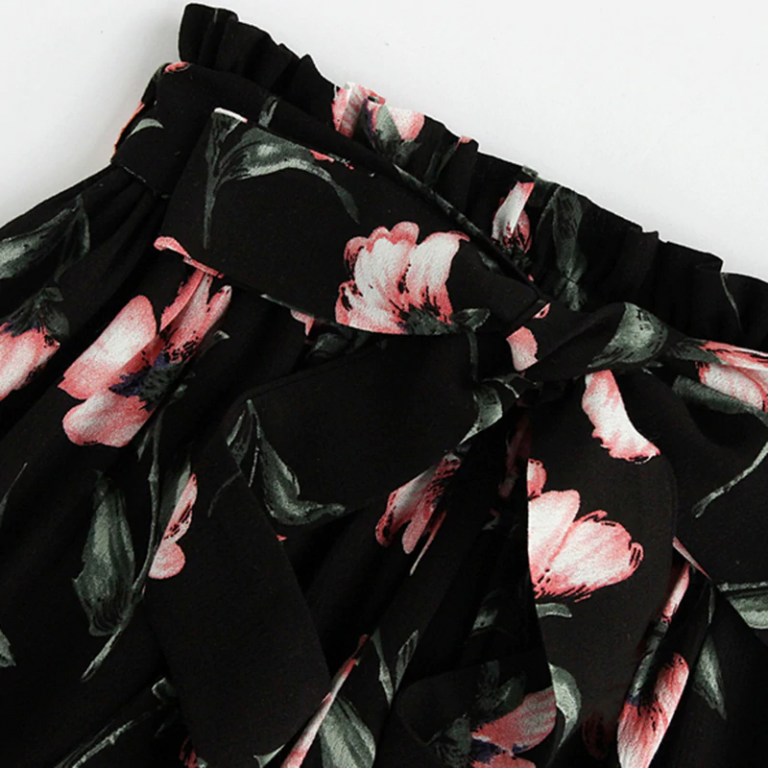 Womens Shorts Multicolor Elastic Mid Waist Lace Up Floral Loose Shorts - Image 8