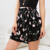 Womens Shorts Multicolor Elastic Mid Waist Lace Up Floral Loose Shorts - Image 4