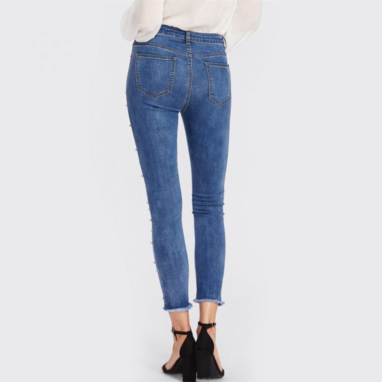 Women Skinny Jeans Denim High Waist Bleached Zipper Pants - Image 3