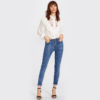 Women Skinny Jeans Denim High Waist Bleached Zipper Pants - Image 4