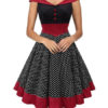 Women's Vintage Dress Sleeveless V-neck Polka Dot Two Tone Pleated Flared Dress