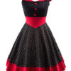 Women's Vintage Dress Sleeveless V-neck Polka Dot Two Tone Pleated Flared Dress - Image 3
