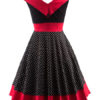Women's Vintage Dress Sleeveless V-neck Polka Dot Two Tone Pleated Flared Dress - Image 4