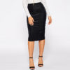 Black Elastic Waist Rib-Knit Solid Bodycon Pencil Skirt