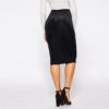 Black Elastic Waist Rib-Knit Solid Bodycon Pencil Skirt - Image 3