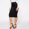 Black Elastic Waist Rib-Knit Solid Bodycon Pencil Skirt - Image 4