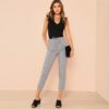 Black Elegant Sexy Ruffle Trim Sleeveless Rib Knit V Neck T-shirt - Image 5