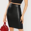 Black Solid Skinny Elegant Workwear Knee Length Mid Waist Skirts