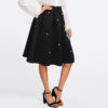 Black Vintage Pearl Embellished Boxed Pleated Circle Knee Length Mid Waist Skirt