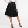 Black Vintage Pearl Embellished Boxed Pleated Circle Knee Length Mid Waist Skirt - Image 2