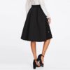 Black Vintage Pearl Embellished Boxed Pleated Circle Knee Length Mid Waist Skirt - Image 3