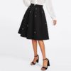 Black Vintage Pearl Embellished Boxed Pleated Circle Knee Length Mid Waist Skirt - Image 4