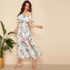 Boho Floral Print Sexy Off Shoulder Beach Maxi Dress - Image 3