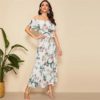 Boho Floral Print Sexy Off Shoulder Beach Maxi Dress - Image 5