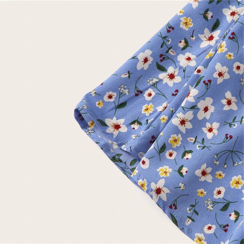 Boho Ditsy Floral Print Paperbag Waist Belted Flared Skirts - Image 13