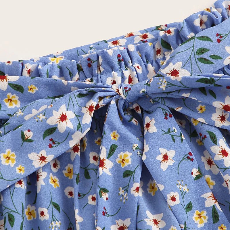 Boho Ditsy Floral Print Paperbag Waist Belted Flared Skirts - Image 14