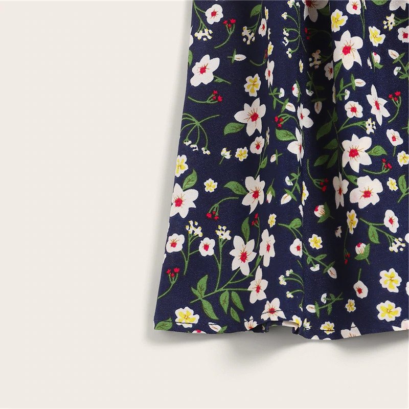 Boho Ditsy Floral Print Paperbag Waist Belted Flared Skirts - Image 4