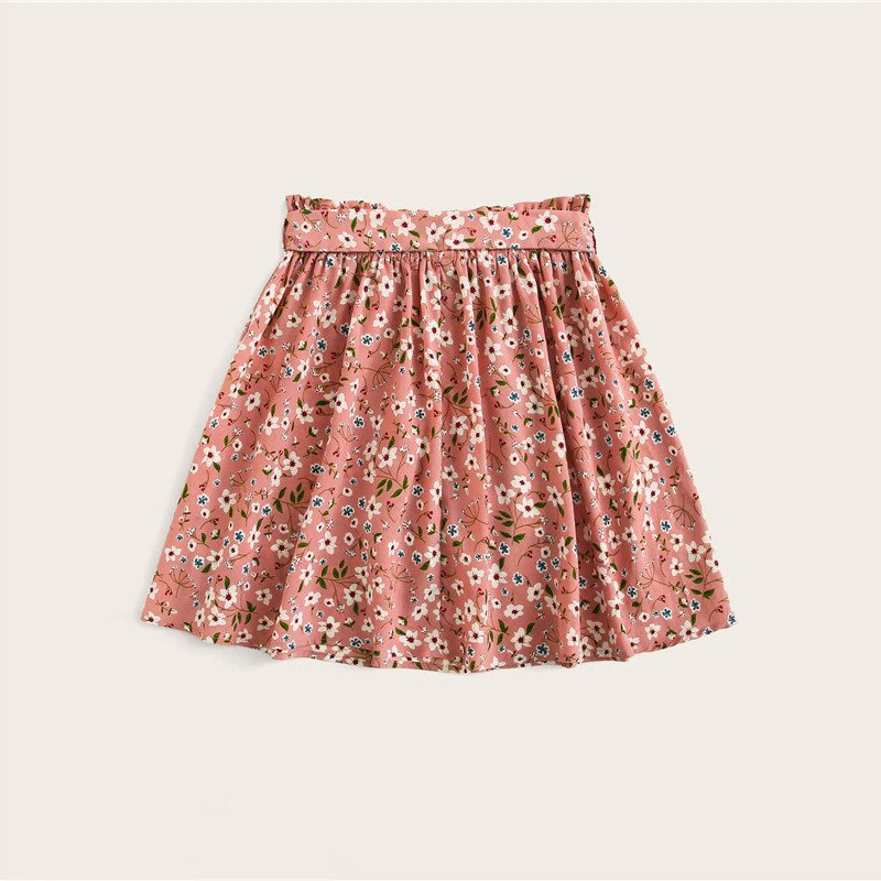 Boho Ditsy Floral Print Paperbag Waist Belted Flared Skirts - Image 7