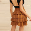 Brown Belted Layered Ruffle Suede Mini Skirt - Image 2