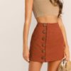Brown High Waist A Line Women Mini Skirt