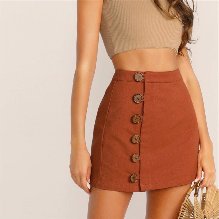 Brown High Waist A Line Women Mini Skirt