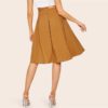 Buckle Belted Pleated Vintage High Waist Flared Women Skirt - Image 2