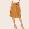 Buckle Belted Pleated Vintage High Waist Flared Women Skirt - Image 3