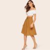 Buckle Belted Pleated Vintage High Waist Flared Women Skirt - Image 4
