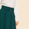 Buckle Belted Pleated Vintage High Waist Flared Women Skirt - Image 8