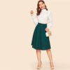 Buckle Belted Pleated Vintage High Waist Flared Women Skirt - Image 9