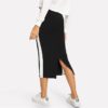 Colorblock Contrast Sideseam Split Back Pencil Elegant Mid Waist Skirt - Image 2