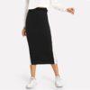 Colorblock Contrast Sideseam Split Back Pencil Elegant Mid Waist Skirt - Image 3