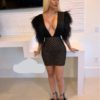Deep-V Sleeveless Feather Bandage Celebrity Sexy Party Dress