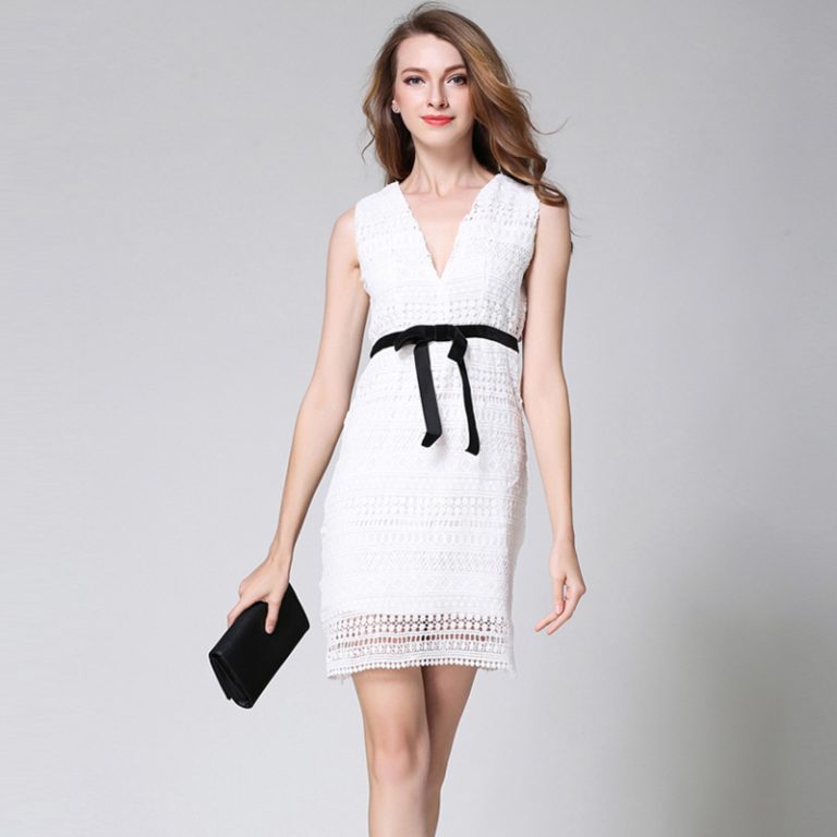 Female Lace short sexy Casual  V-Neck Pencil dress - Image 3