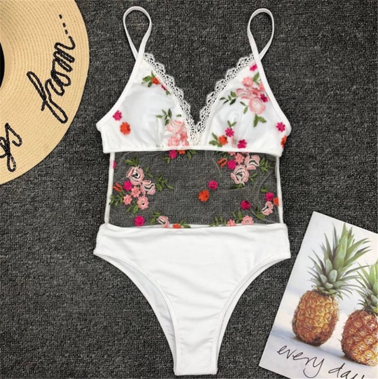 Floral Embroidered Lace Beachwear Bathing Swimsuit - Image 5
