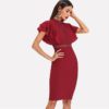 High Waist Vintage Lace Eyelet Bodycon Party Dress - Image 4