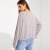Highstreet Grey V Neck Drop Shoulder Solid Ribbed Plain Long Sleeve Tee - Image 2